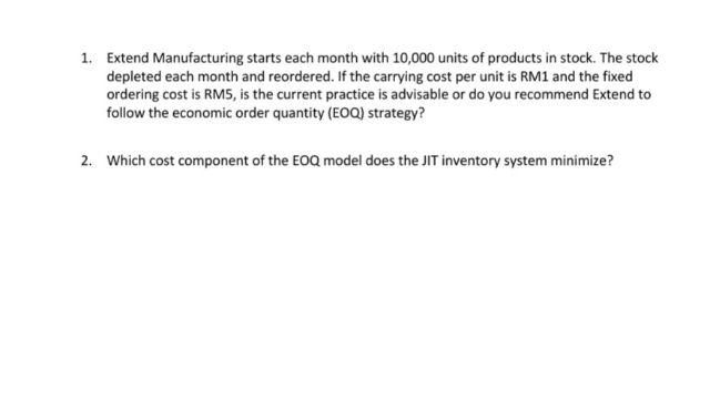 1 Extend Manufacturing Starts Each Month With 10 000 Units Of Products In Stock The Stock Depleted Each Month And Reor 1