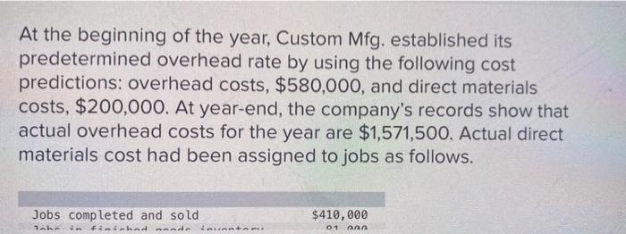 At The Beginning Of The Year Custom Mfg Established Its Predetermined Overhead Rate By Using The Following Cost Predic 1