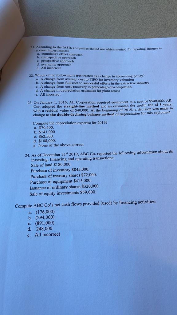 21 According To The Iasb Companies Should Use Which Method For Reporting Changes In Accounting Estimates A Cumulativ 1