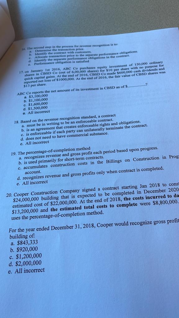 16 The Second Step In The Process For Revenue Recognition Is To A Determine The Transaction Price B Identify The Co 1