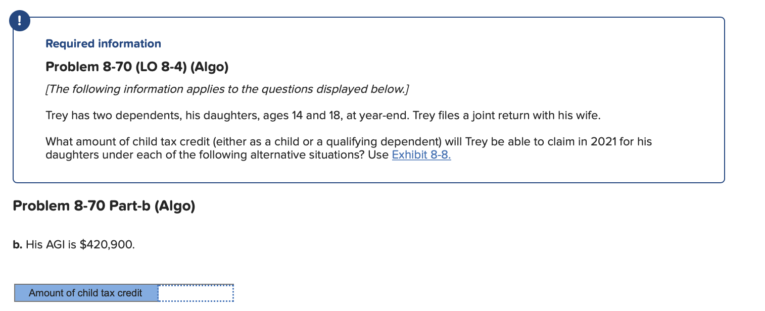 Required Information Problem 8 70 Lo 8 4 Algo The Following Information Applies To The Questions Displayed Below 3