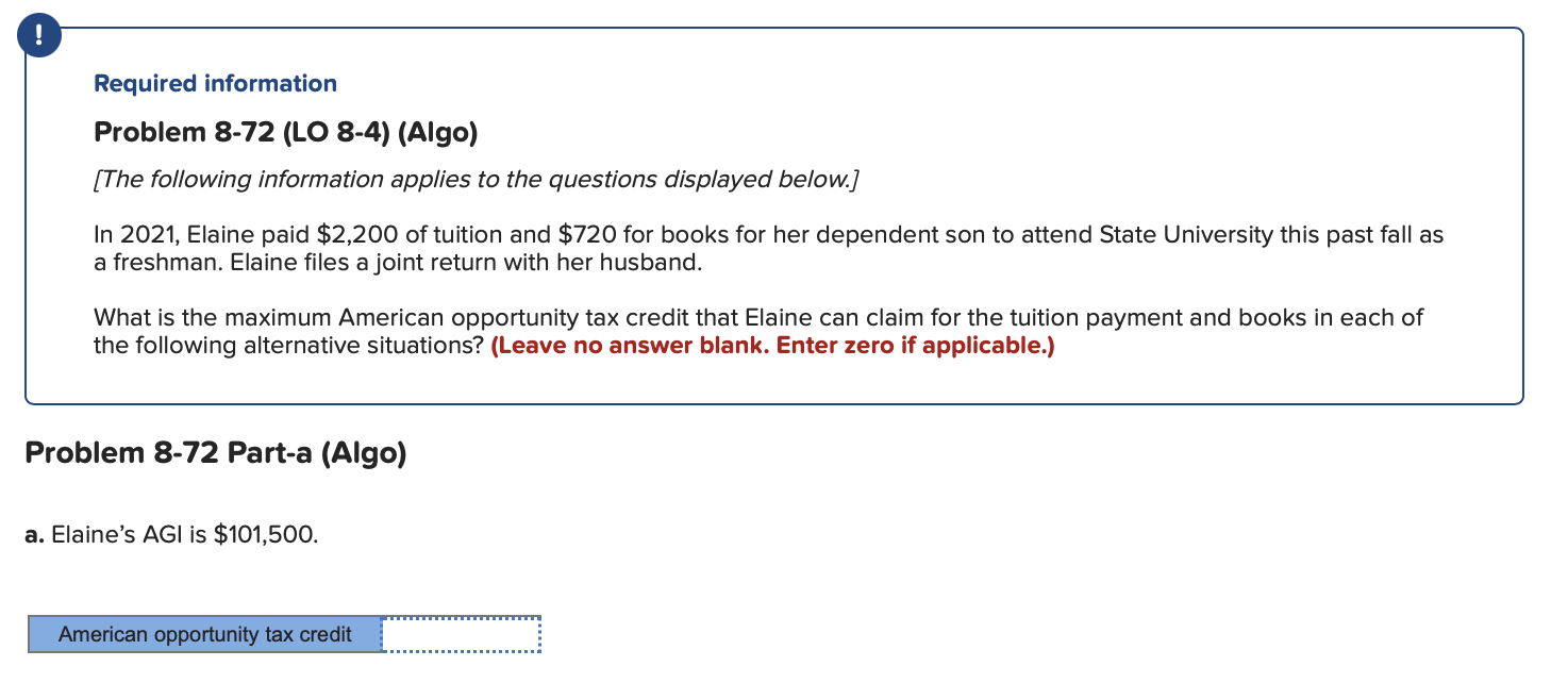 Required Information Problem 8 72 Lo 8 4 Algo The Following Information Applies To The Questions Displayed Below 1