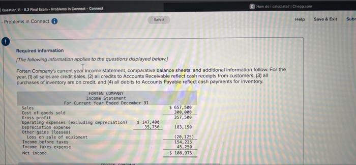 Question 11 5 3 Final Exam Problems In Connect Connect Problems In Connect Required Information The Following Infor 1