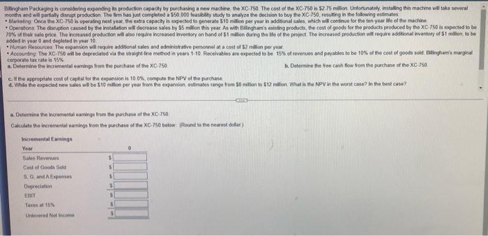 Bingham Packaging Is Considering Expanding Its Production Capacity By Purchasing A New Machine The Xc 750 The Cost Of T 5