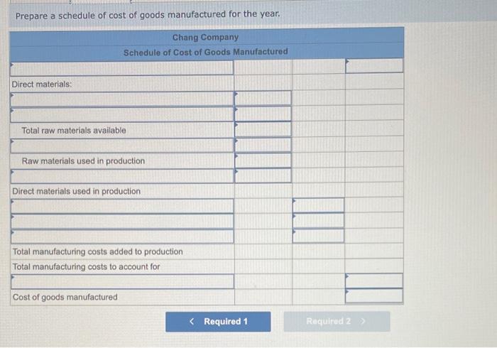 The Following Cost Data Relate To The Manufacturing Activities Of Chang Company During The Just Completed Year Manufact 2