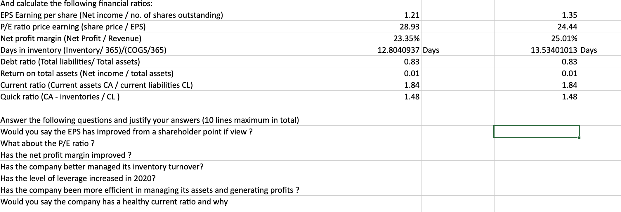 1 35 24 44 And Calculate The Following Financial Ratios Eps Earning Per Share Net Income No Of Shares Outstanding 1