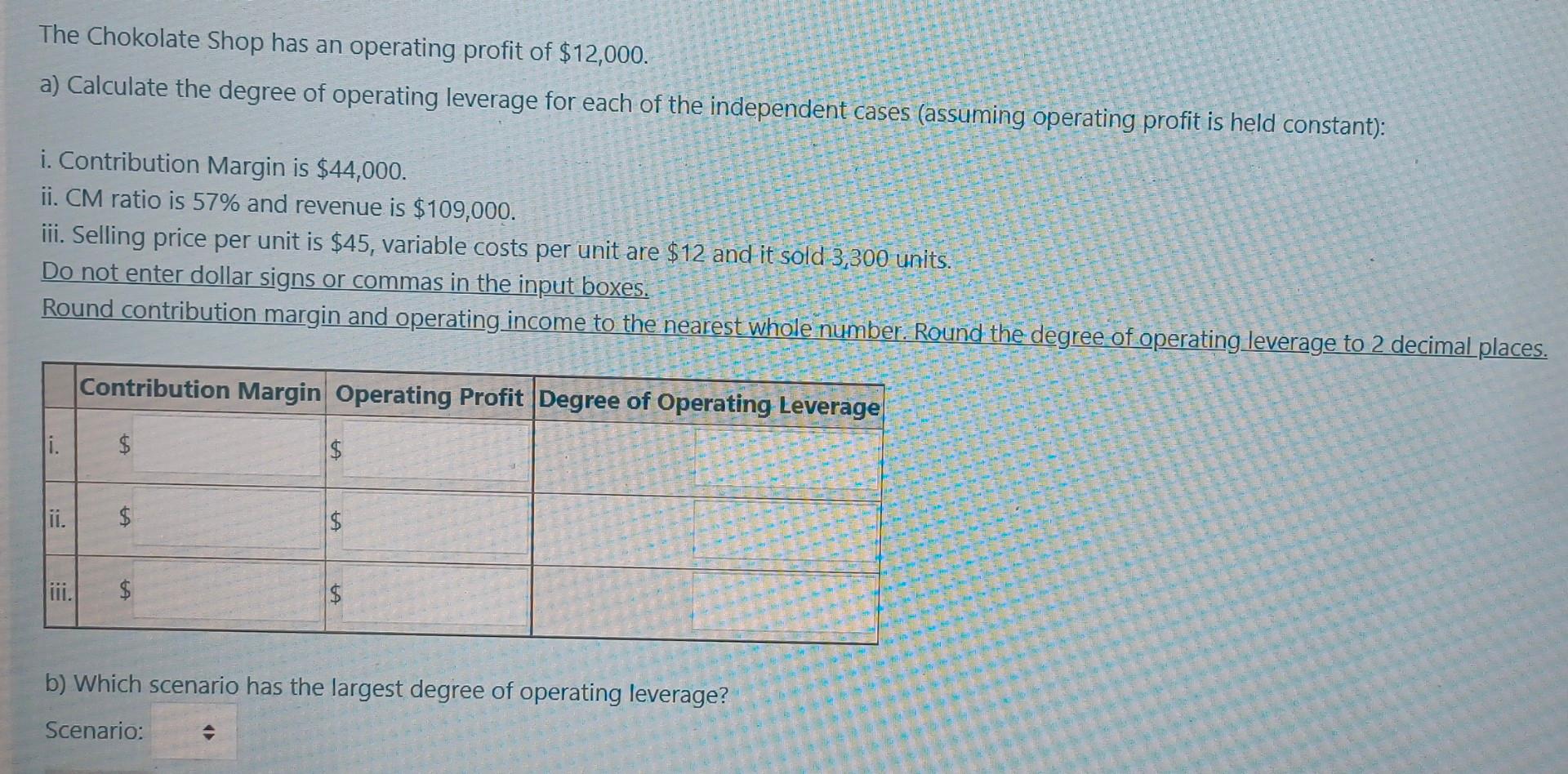 The Chokolate Shop Has An Operating Profit Of 12 000 A Calculate The Degree Of Operating Leverage For Each Of The Ind 1