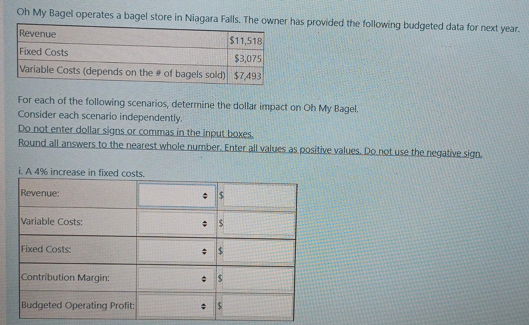 Oh My Bagel Operates A Bagel Store In Niagara Falls The Owner Has Provided The Following Budgeted Data For Next Year R 1