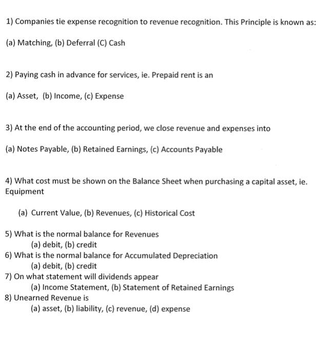Questions 1 4 Choose Between A Through C Questions 5 8 Choose Between A Through D 1
