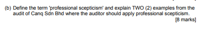 B Define The Term Professional Scepticism And Explain Two 2 Examples From The Audit Of Cang Sdn Bhd Where The Audi 1