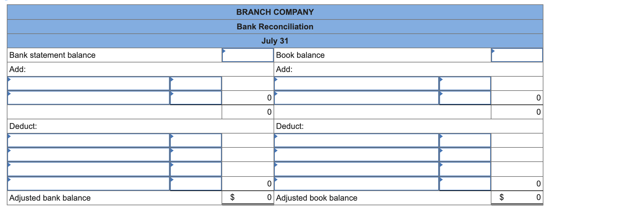 The Following Information Is Available To Reconcile Branch Company S Book Balance Of Cash With Its Bank Statement Cash B 1