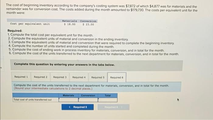 Tes Jarvene Corporation Uses The Fifo Method In Its Process Costing System The Following Data Are For The Most Recent M 6