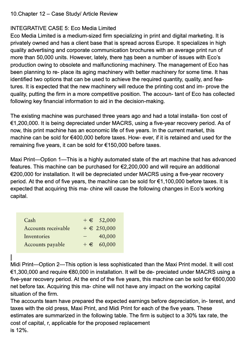 10 Chapter 12 Case Study Article Review Integrative Case 5 Eco Media Limited Eco Media Limited Is A Medium Sized Fir 1