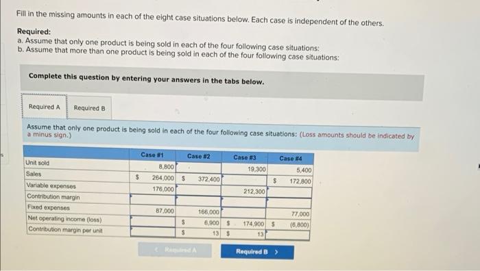 Fill In The Missing Amounts In Each Of The Eight Case Situations Below Each Case Is Independent Of The Others Required 1