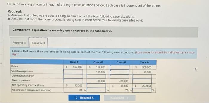Fill In The Missing Amounts In Each Of The Eight Case Situations Below Each Case Is Independent Of The Others Required 2