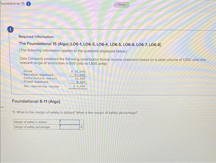 Required Information The Foundational 15 Algo Lo6 1 Lo6 3 Lo6 4 Lo6 5 Lo6 6 Lo6 7 Lo6 8 The Following Informa 11