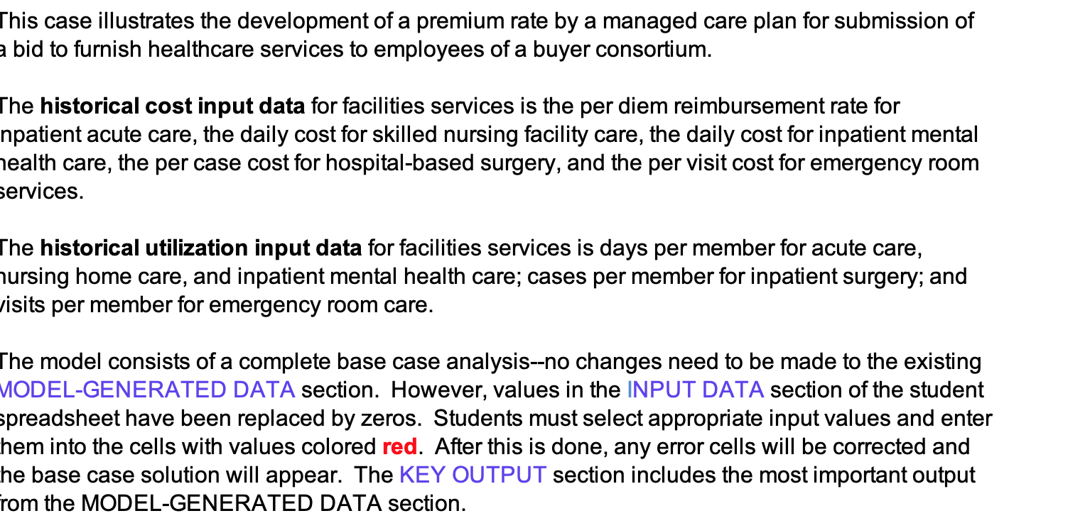 This Case Illustrates The Development Of A Premium Rate By A Managed Care Plan For Submission Of A Bid To Furnish Health 1