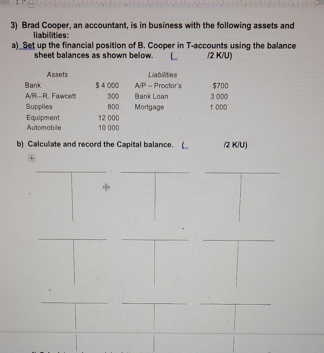 3 Brad Cooper An Accountant Is In Business With The Following Assets And Liabilities A Set Up The Financial Positio 1