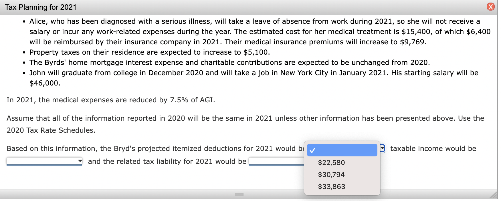 Tax Planning For 2021 Alice Who Has Been Diagnosed With A Serious Illness Will Take A Leave Of Absence From Work Durin 1
