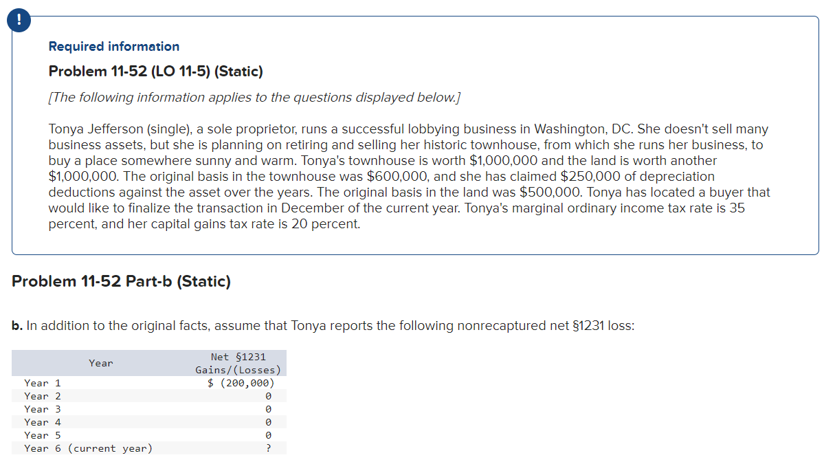 Required Information Problem 11 52 Lo 11 5 Static The Following Information Applies To The Questions Displayed Be 1