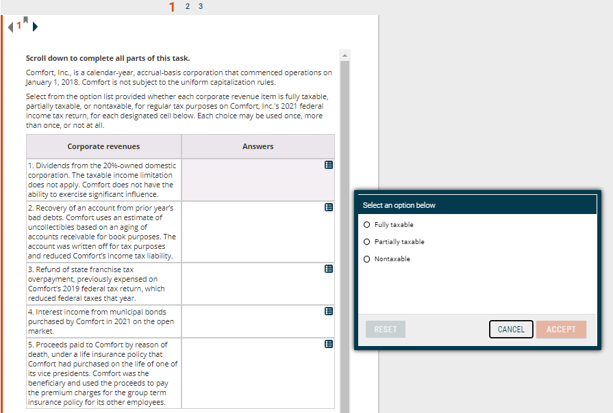 1 2 3 Scroll Down To Complete All Parts Of This Task Comfort Inc Is A Calendar Year Accrual Basis Corporation That 1