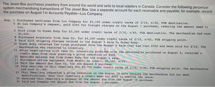 The Jewel Box Purchases Jewellery From Around The World And Sells To Local Retailers In Canada Consider The Following P 3