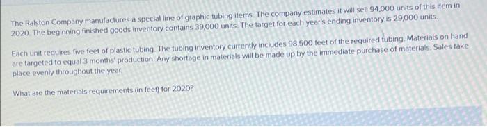 The Ralston Company Manufactures A Special Line Of Graphic Tubing Items The Company Estimates It Will Sell 94 000 Units 1