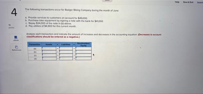 4 16 Points Ebook References The Following Transactions Occur For Badger Biking Company During The Month Of June A Pro 1