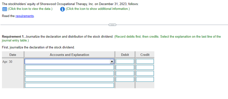 The Stockholders Equity Of Shorewood Occupational Therapy Inc On December 31 2023 Follows Click The Icon To View 1