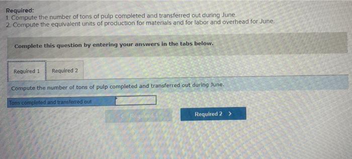 Required 1 Compute The Number Of Tons Of Pulp Completed And Transferred Out During June 2 Compute The Equivalent Uni 1
