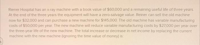 Riener Hospital Has An X Ray Machine With A Book Value Of 60 000 And A Remaining Useful Life Of Three Years At The End 1