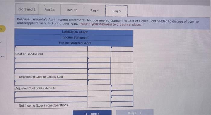 Lamonda Corp Uses A Job Order Cost System On April 1 The Accounts Had Balances As Shown In The T Accounts Below The 7