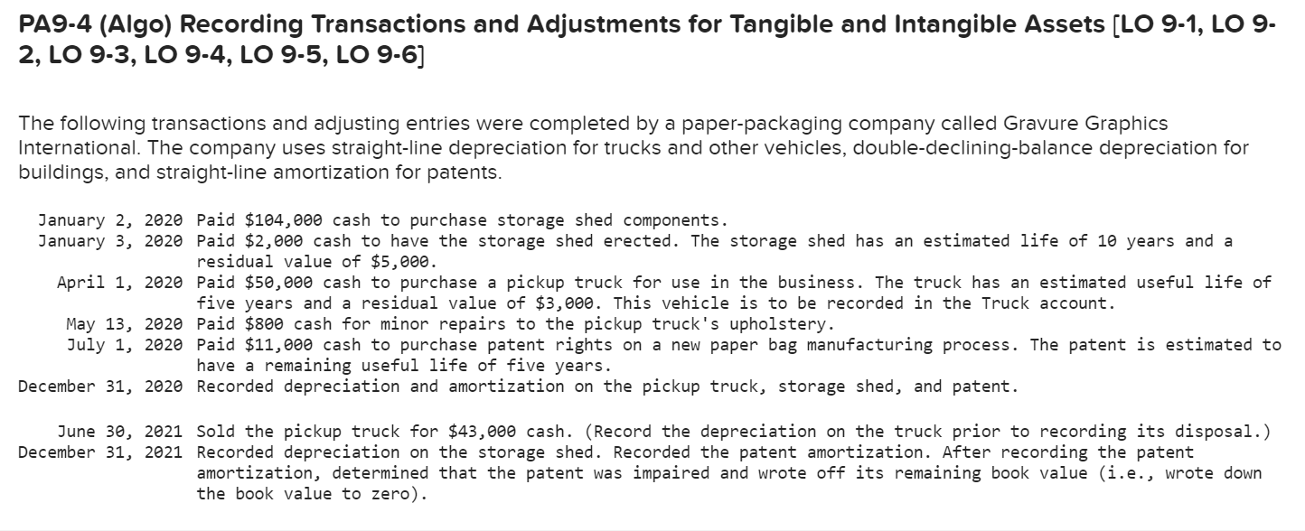 Pa9 4 Algo Recording Transactions And Adjustments For Tangible And Intangible Assets Lo 9 1 Lo 9 2 Lo 9 3 Lo 9 4 1