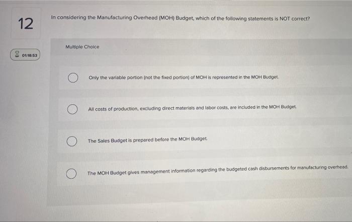 12 01 18 53 In Considering The Manufacturing Overhead Moh Budget Which Of The Following Statements Is Not Correct Mu 1