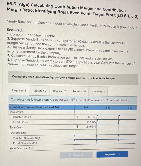 E6 5 Algo Calculating Contribution Margin And Contribution Margin Ratio Identifying Break Even Point Target Profit 1