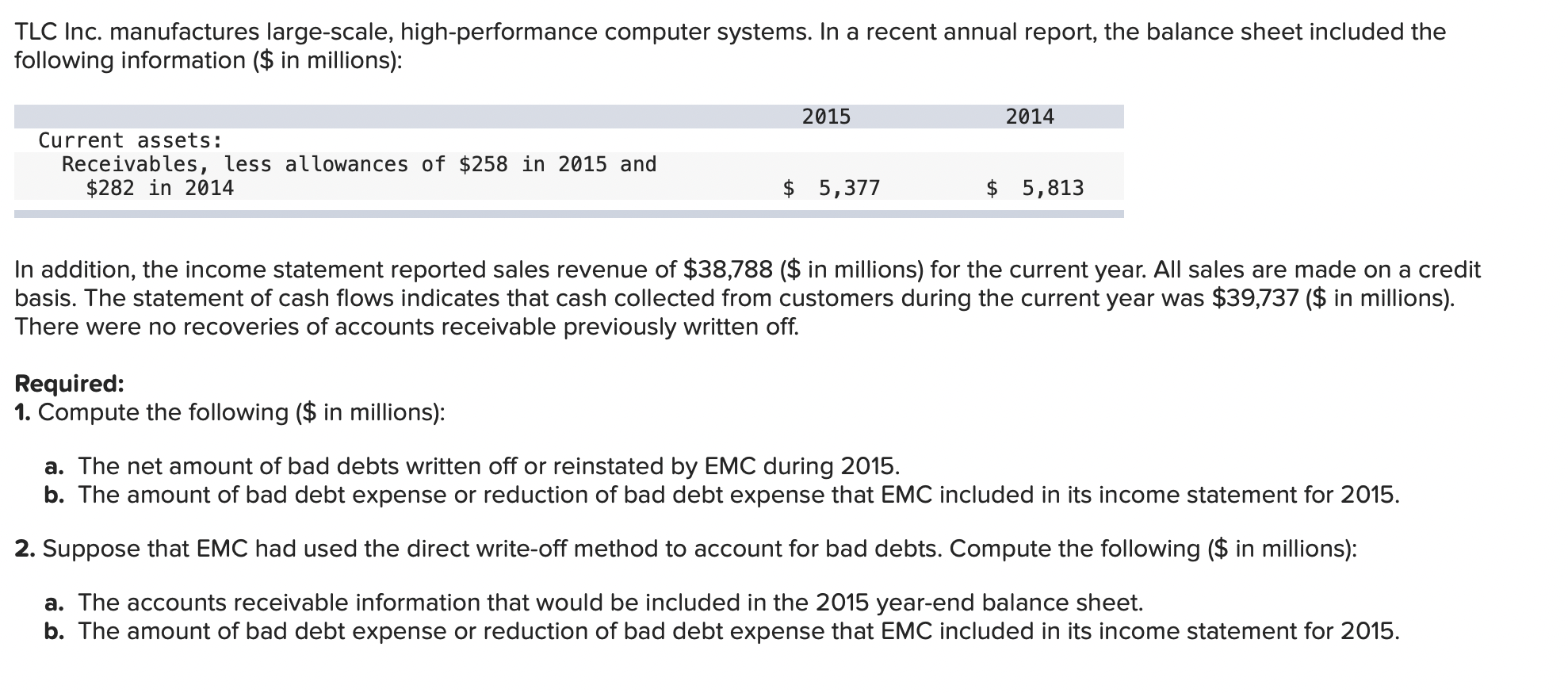 Tlc Inc Manufactures Large Scale High Performance Computer Systems In A Recent Annual Report The Balance Sheet Inclu 1