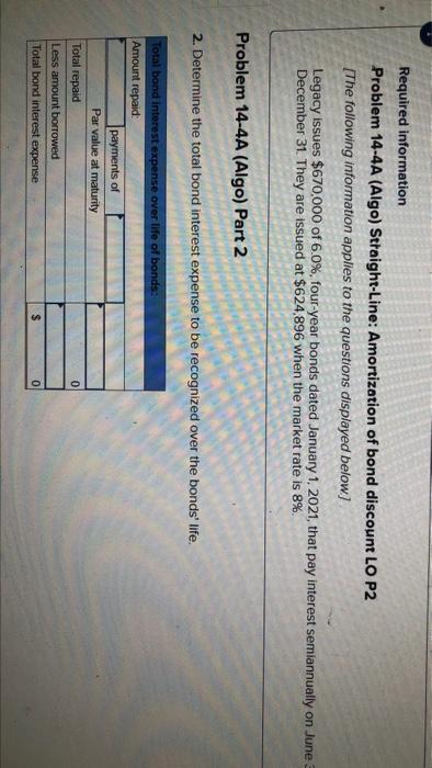 Problem 14 4a Algo Straight Line Amortization Of Bond Discount Lo P2 The Following Information Applies To The Questi 2