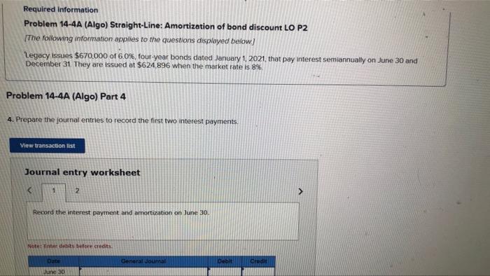 Problem 14 4a Algo Straight Line Amortization Of Bond Discount Lo P2 The Following Information Applies To The Questi 4