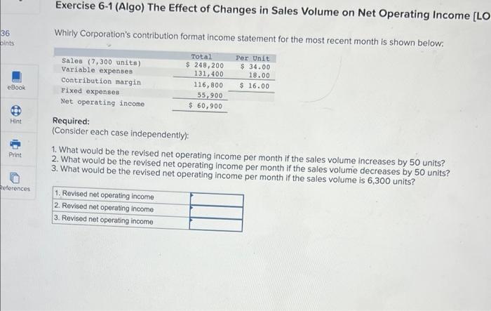 36 Bints Ebook Hint Print References Exercise 6 1 Algo The Effect Of Changes In Sales Volume On Net Operating Income 1
