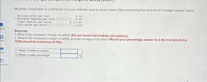 Book Int Print 0 Rences Molander Corporation Is A Distributor Of A Sun Umbrella Used At Resort Hotels Data Concerning T 1