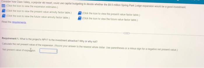 Consider How Clare Valley A Popular Ski Resort Could Use Capital Budgeting To Decide Whether The 9 5 Million Spring P 1