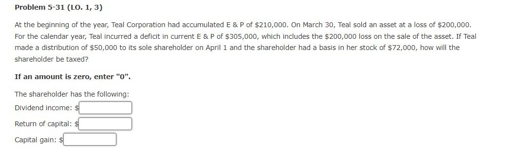Problem 5 31 Lo 1 3 At The Beginning Of The Year Teal Corporation Had Accumulated E P Of 210 000 On March 30 T 1
