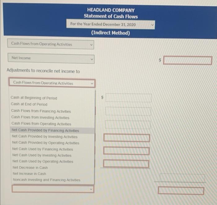 Condensed Financial Data Of Headland Company For 2020 And 2019 Are Presented Below Headland Company Comparative Balance 3