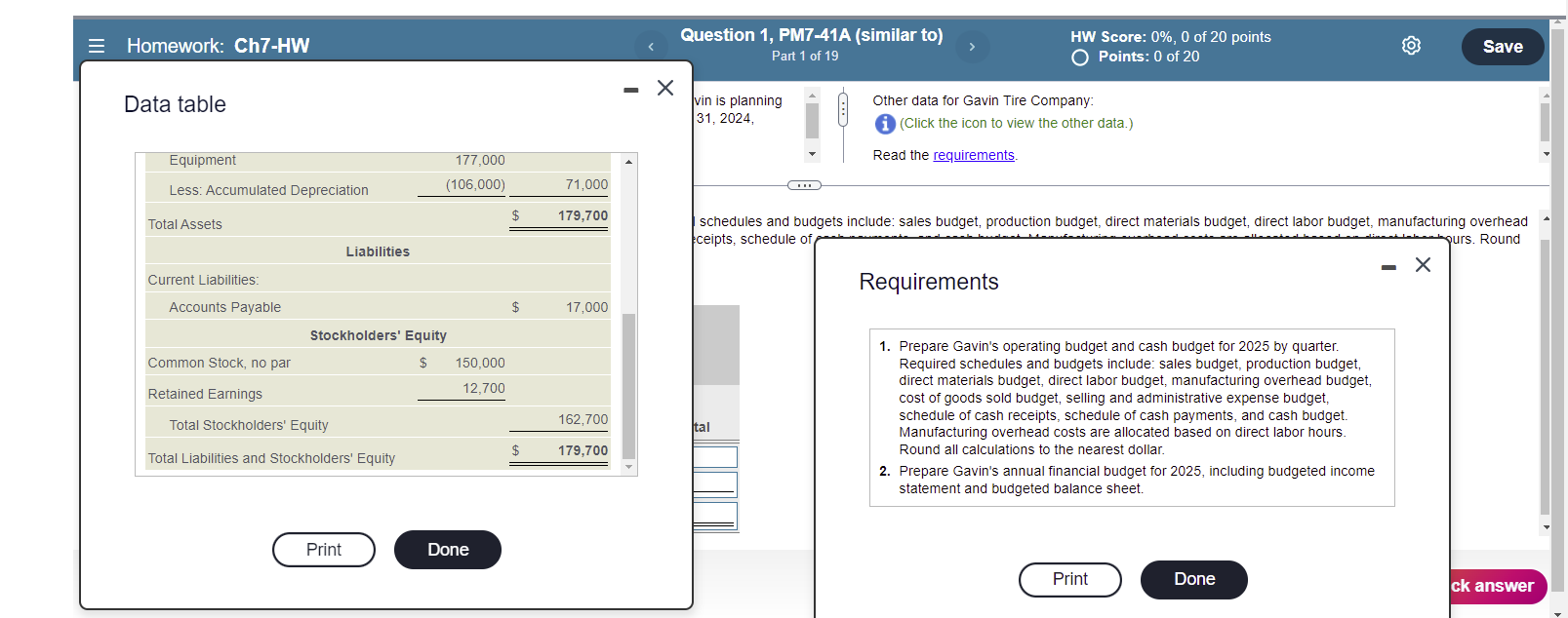 Homework Ch7 Hw Data Table Equipment Less Accumulated Depreciation Total Assets Current Liabilities Accounts Payabl 1