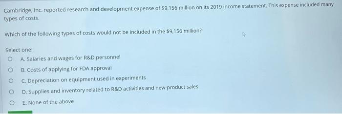 Cambridge Inc Reported Research And Development Expense Of 9 156 Million On Its 2019 Income Statement This Expense I 1