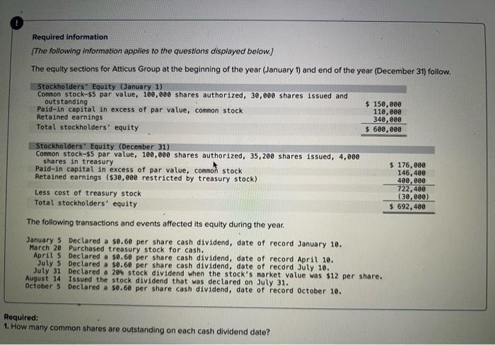 Required Information The Following Information Applies To The Questions Displayed Below The Equity Sections For Attic 1