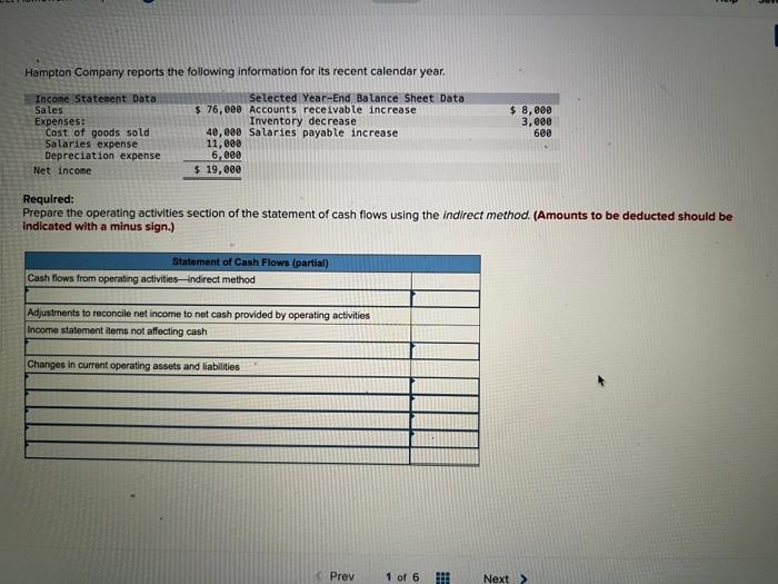 Hampton Company Reports The Following Information For Its Recent Calendar Year Income Statement Data Sales Selected Yea 1