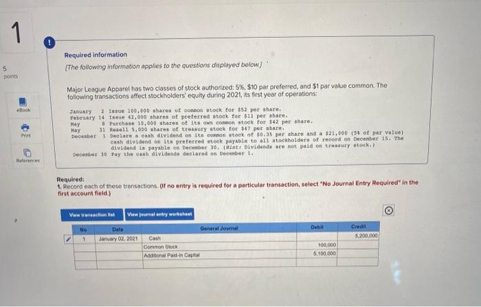 5 Points Ebook Print References Required Information The Following Information Applies To The Questions Displayed Below 2