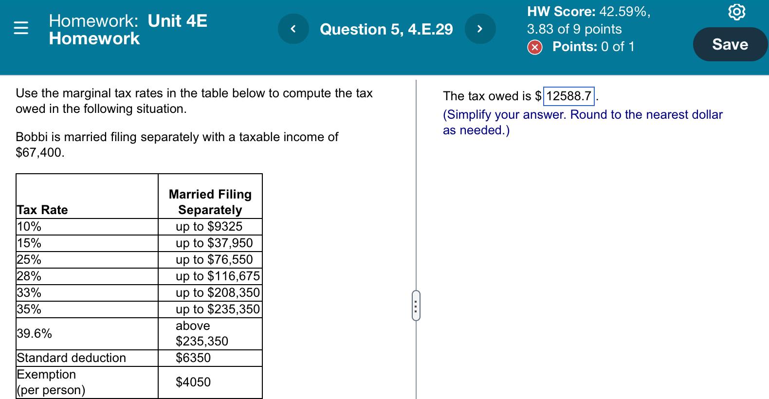 Homework Unit 4e Homework Use The Marginal Tax Rates In The Table Below To Compute The Tax Owed In The Following Situ 1