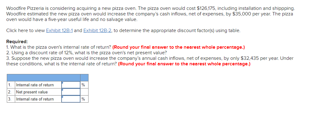 Woodfire Pizzeria Is Considering Acquiring A New Pizza Oven The Pizza Oven Would Cost 126 175 Including Installation 1